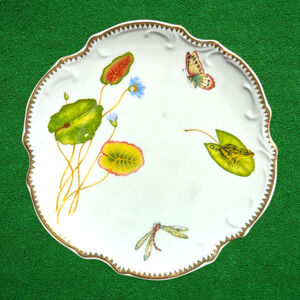 Set of 4 I. Godinger & Co Tivoli dessert plates ~ Lily pads frog butterfly